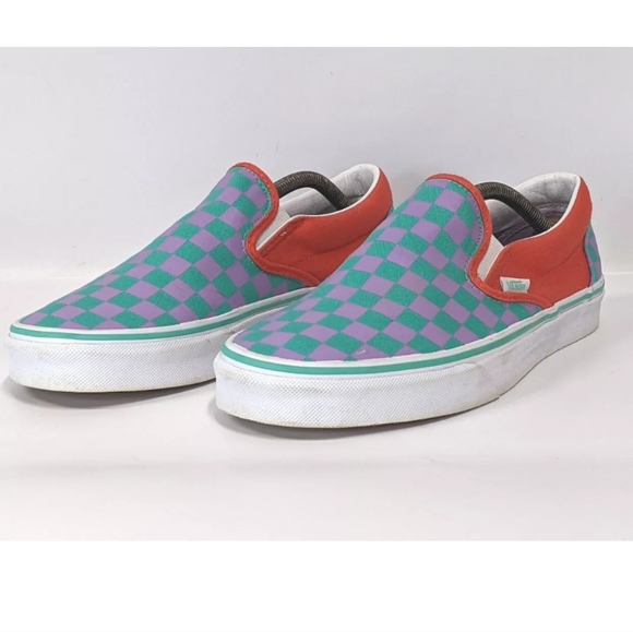 Vans Off The Wall Purple & Green  Checkered Slip On Shoes M 9 / W 10.5 500714 - Picture 5 of 10